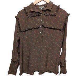 Vintage Chloe Saks Fifth Avenue Peasant Blouse 100% Silk Brown Paisley Western
